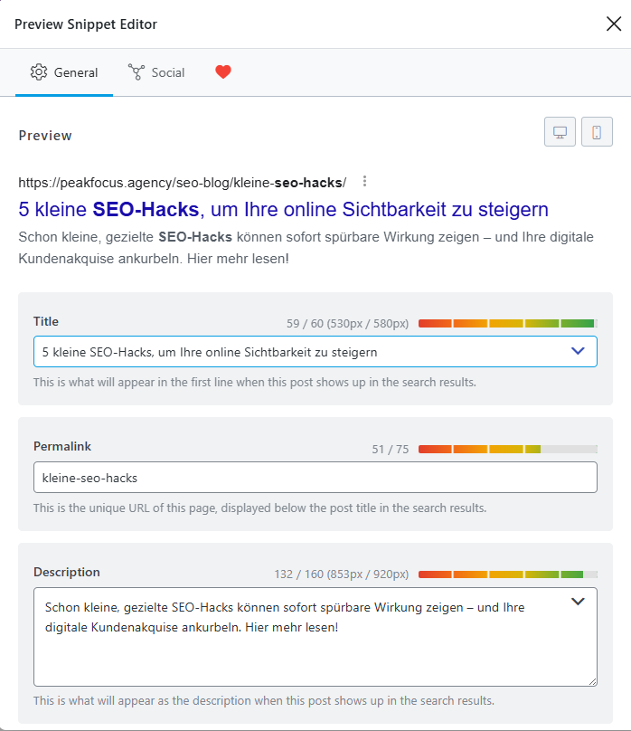 Yoast Metadaten URL Fenster